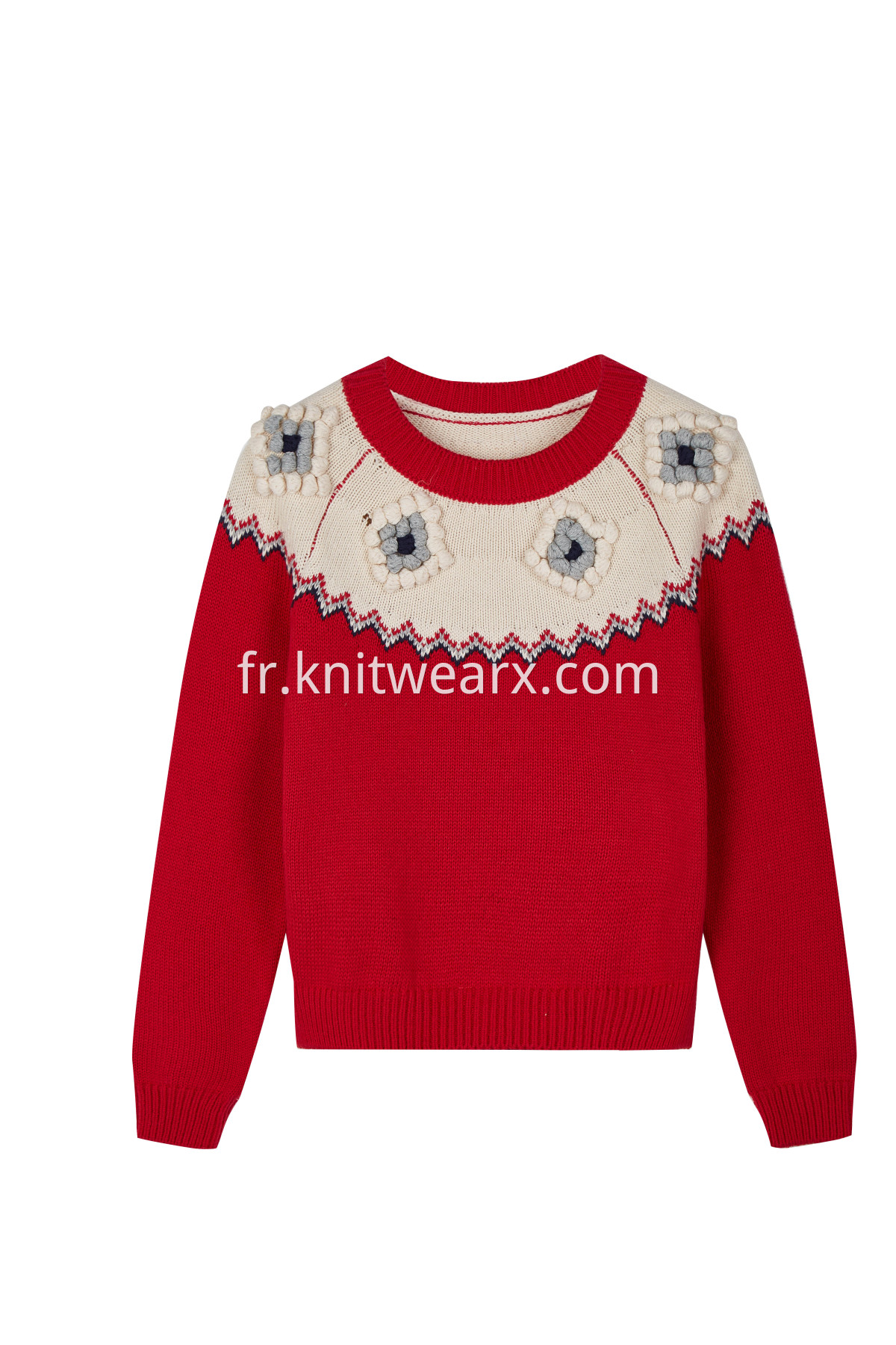 Girl's Elegant Crochet Ball Knitted Long Sleeve Pullover Sweater